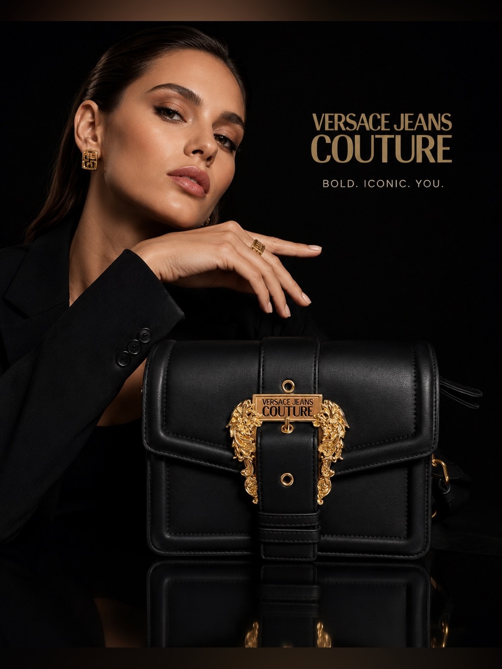 Authentic Versace Jeans Couture Black Gold Baroque Crossbody Shoulder Bag Luxury